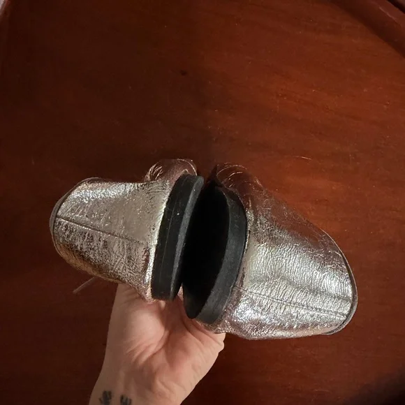 Proenza Schouler crunched up Silver Metallic Ballet Flats with Bow Detail 38 - Picture 9 of 9